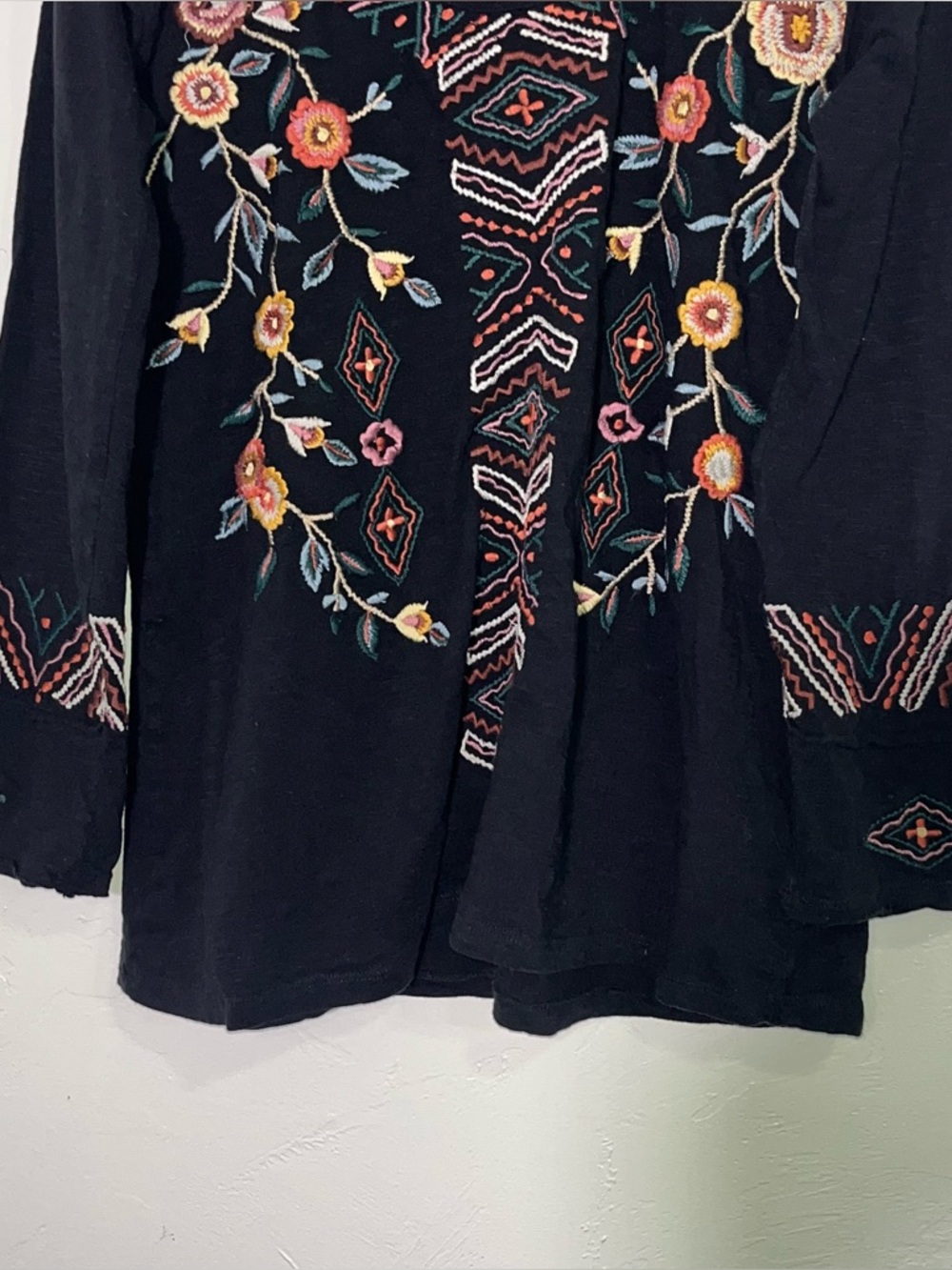 Caite "Isa" Black Embroidered Boho Peasant Blouse Cotton Folk Art Tunic XL - Picture 5 of 13